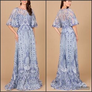 LARA Embroidered Cape Sleeve A-line Gown Dress